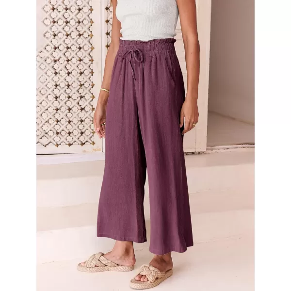 imageANRABESS Womens Linen Pants Casual Loose High Waist Drawstring Wide Leg Capri Palazzo Pants Trousers with PocketsPurple
