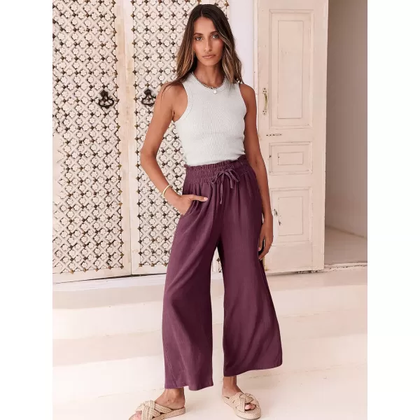 imageANRABESS Womens Linen Pants Casual Loose High Waist Drawstring Wide Leg Capri Palazzo Pants Trousers with PocketsPurple