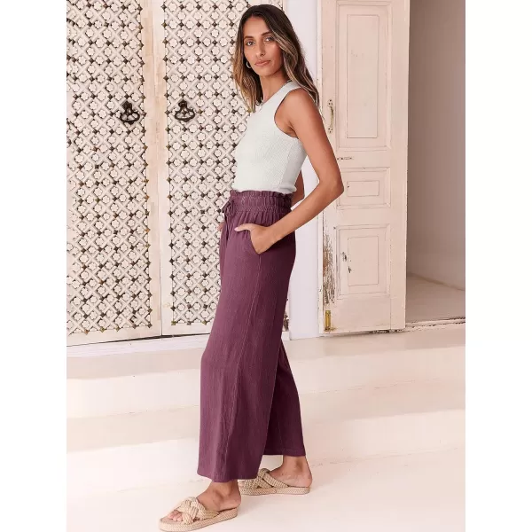 imageANRABESS Womens Linen Pants Casual Loose High Waist Drawstring Wide Leg Capri Palazzo Pants Trousers with PocketsPurple