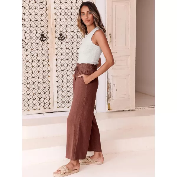 imageANRABESS Womens Linen Pants Casual Loose High Waist Drawstring Wide Leg Capri Palazzo Pants Trousers with PocketsRust