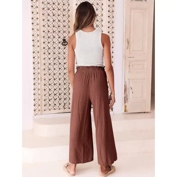 imageANRABESS Womens Linen Pants Casual Loose High Waist Drawstring Wide Leg Capri Palazzo Pants Trousers with PocketsRust