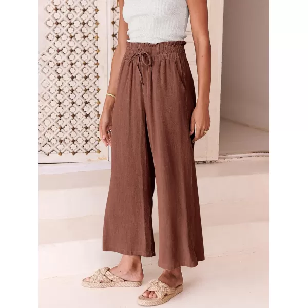 imageANRABESS Womens Linen Pants Casual Loose High Waist Drawstring Wide Leg Capri Palazzo Pants Trousers with PocketsRust