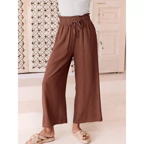 imageANRABESS Womens Linen Pants Casual Loose High Waist Drawstring Wide Leg Capri Palazzo Pants Trousers with PocketsRust