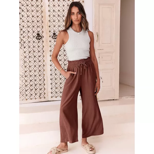 imageANRABESS Womens Linen Pants Casual Loose High Waist Drawstring Wide Leg Capri Palazzo Pants Trousers with PocketsRust