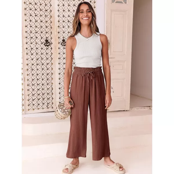 imageANRABESS Womens Linen Pants Casual Loose High Waist Drawstring Wide Leg Capri Palazzo Pants Trousers with PocketsRust
