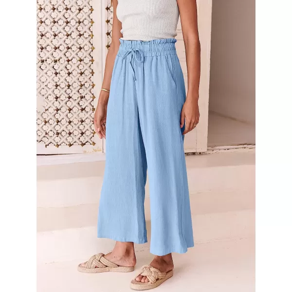 imageANRABESS Womens Linen Pants Casual Loose High Waist Drawstring Wide Leg Capri Palazzo Pants Trousers with PocketsSky