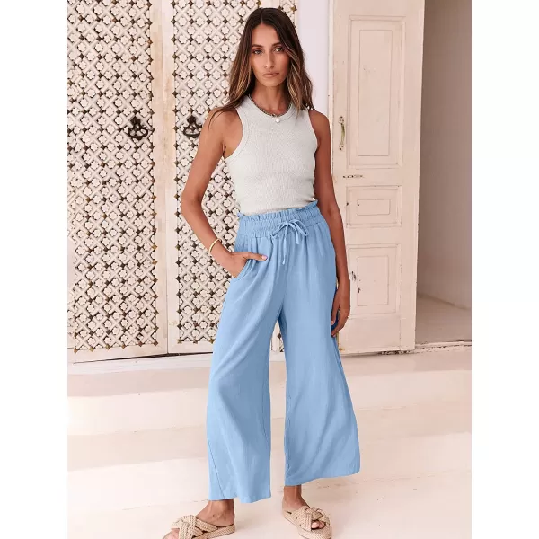 imageANRABESS Womens Linen Pants Casual Loose High Waist Drawstring Wide Leg Capri Palazzo Pants Trousers with PocketsSky
