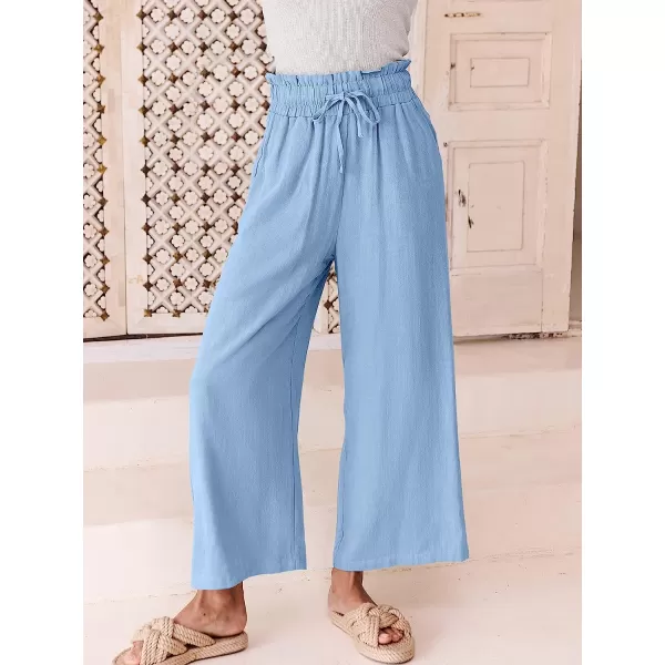 imageANRABESS Womens Linen Pants Casual Loose High Waist Drawstring Wide Leg Capri Palazzo Pants Trousers with PocketsSky