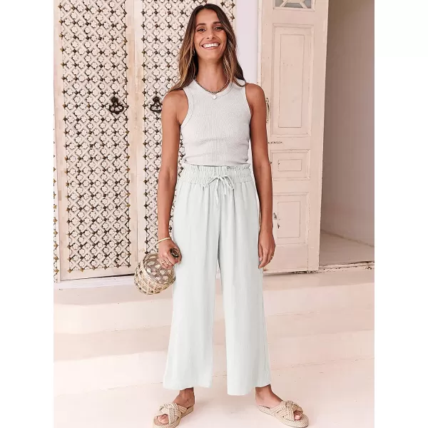 imageANRABESS Womens Linen Pants Casual Loose High Waist Drawstring Wide Leg Capri Palazzo Pants Trousers with PocketsWhite