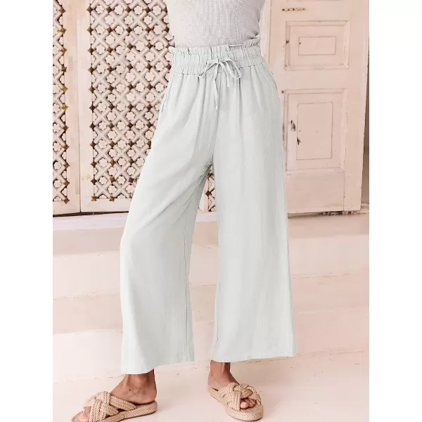 imageANRABESS Womens Linen Pants Casual Loose High Waist Drawstring Wide Leg Capri Palazzo Pants Trousers with PocketsWhite