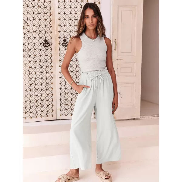 imageANRABESS Womens Linen Pants Casual Loose High Waist Drawstring Wide Leg Capri Palazzo Pants Trousers with PocketsWhite
