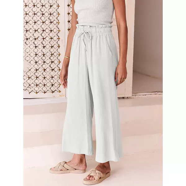 imageANRABESS Womens Linen Pants Casual Loose High Waist Drawstring Wide Leg Capri Palazzo Pants Trousers with PocketsWhite