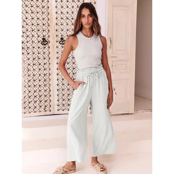 imageANRABESS Womens Linen Pants Casual Loose High Waist Drawstring Wide Leg Capri Palazzo Pants Trousers with PocketsWhite