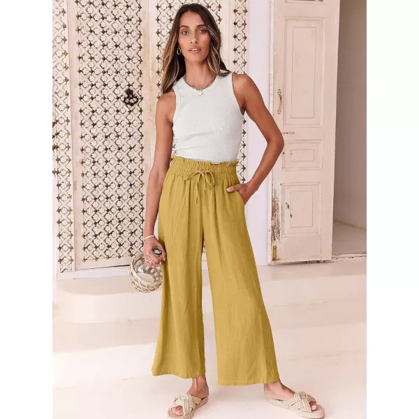 imageANRABESS Womens Linen Pants Casual Loose High Waist Drawstring Wide Leg Capri Palazzo Pants Trousers with PocketsYellow