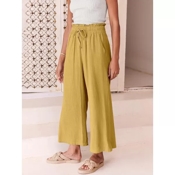 imageANRABESS Womens Linen Pants Casual Loose High Waist Drawstring Wide Leg Capri Palazzo Pants Trousers with PocketsYellow