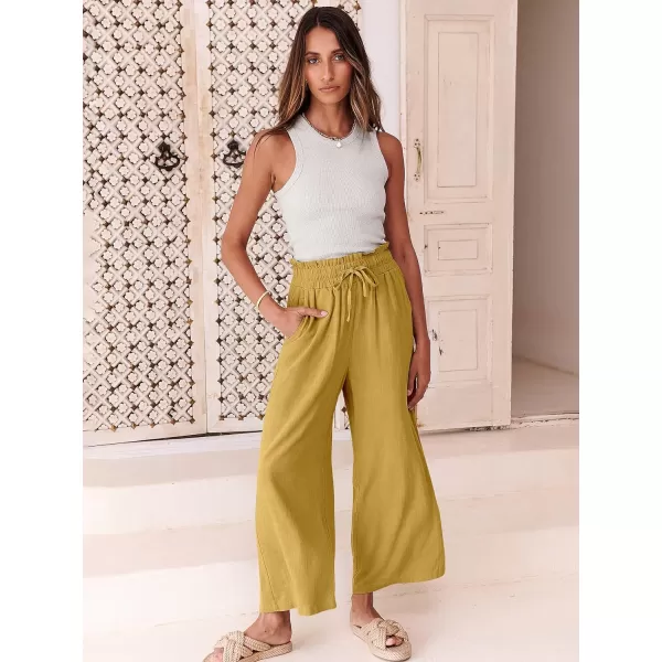 imageANRABESS Womens Linen Pants Casual Loose High Waist Drawstring Wide Leg Capri Palazzo Pants Trousers with PocketsYellow