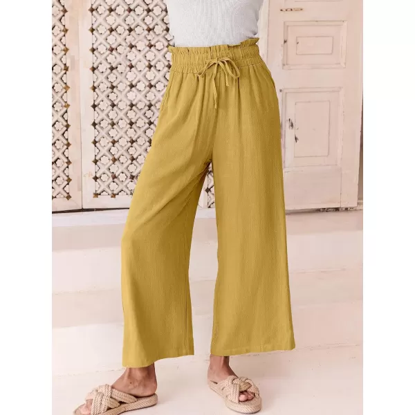 imageANRABESS Womens Linen Pants Casual Loose High Waist Drawstring Wide Leg Capri Palazzo Pants Trousers with PocketsYellow