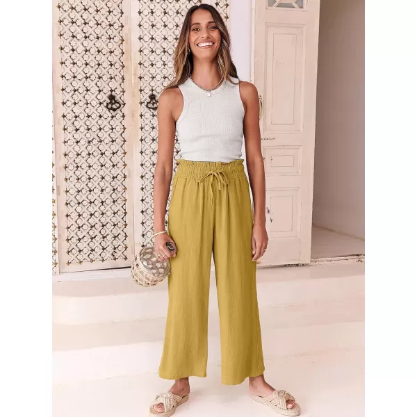 imageANRABESS Womens Linen Pants Casual Loose High Waist Drawstring Wide Leg Capri Palazzo Pants Trousers with PocketsYellow