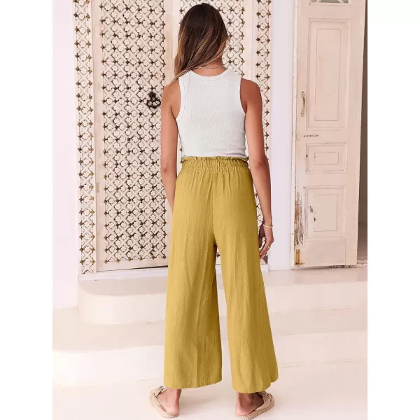 imageANRABESS Womens Linen Pants Casual Loose High Waist Drawstring Wide Leg Capri Palazzo Pants Trousers with PocketsYellow
