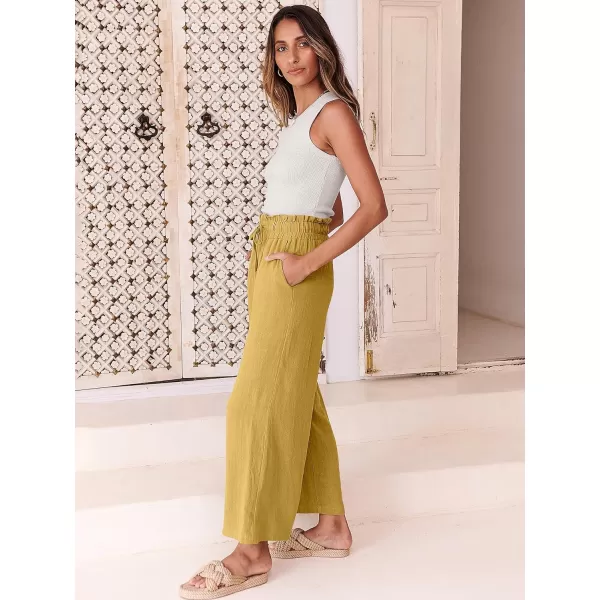 imageANRABESS Womens Linen Pants Casual Loose High Waist Drawstring Wide Leg Capri Palazzo Pants Trousers with PocketsYellow