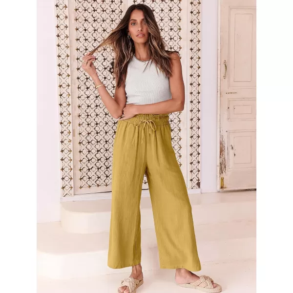 imageANRABESS Womens Linen Pants Casual Loose High Waist Drawstring Wide Leg Capri Palazzo Pants Trousers with PocketsYellow