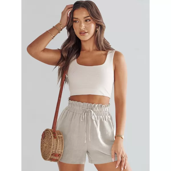 imageANRABESS Womens Linen Shorts Summer Casual High Waisted Drawstring Wide Leg Beach Lightweight Short with PocketsApricot