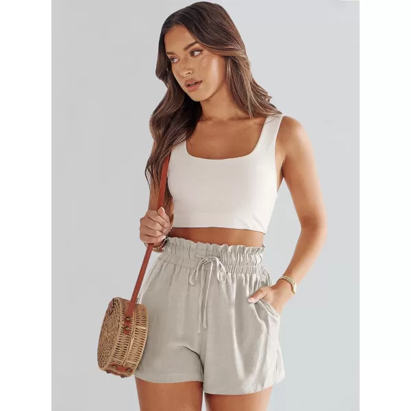 imageANRABESS Womens Linen Shorts Summer Casual High Waisted Drawstring Wide Leg Beach Lightweight Short with PocketsApricot