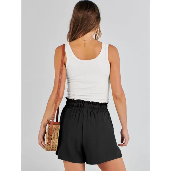 imageANRABESS Womens Linen Shorts Summer Casual High Waisted Drawstring Wide Leg Beach Lightweight Short with PocketsBlack