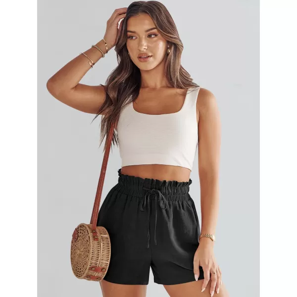 imageANRABESS Womens Linen Shorts Summer Casual High Waisted Drawstring Wide Leg Beach Lightweight Short with PocketsBlack