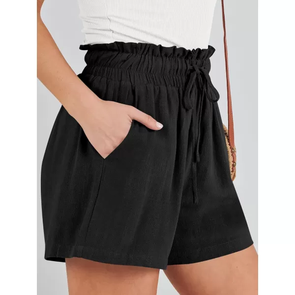imageANRABESS Womens Linen Shorts Summer Casual High Waisted Drawstring Wide Leg Beach Lightweight Short with PocketsBlack