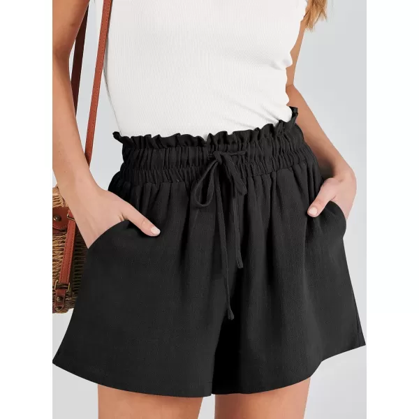 imageANRABESS Womens Linen Shorts Summer Casual High Waisted Drawstring Wide Leg Beach Lightweight Short with PocketsBlack