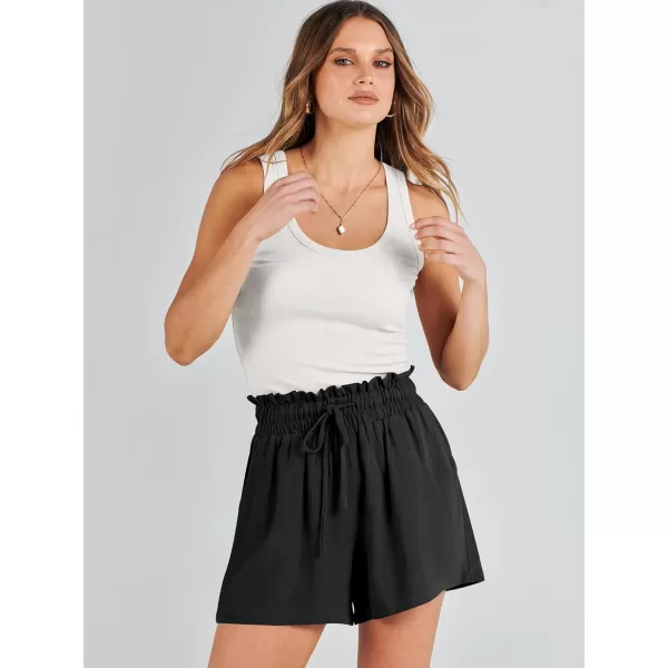 imageANRABESS Womens Linen Shorts Summer Casual High Waisted Drawstring Wide Leg Beach Lightweight Short with PocketsBlack