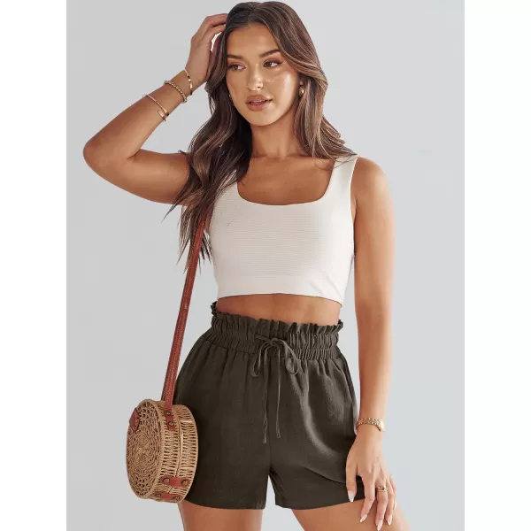 imageANRABESS Womens Linen Shorts Summer Casual High Waisted Drawstring Wide Leg Beach Lightweight Short with PocketsCoffee