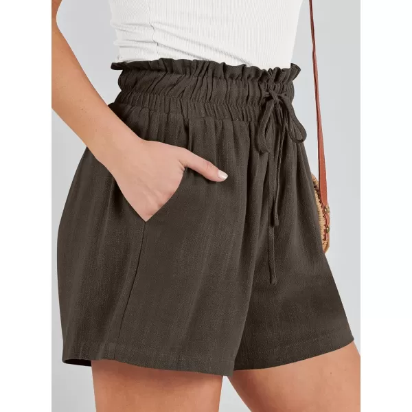 imageANRABESS Womens Linen Shorts Summer Casual High Waisted Drawstring Wide Leg Beach Lightweight Short with PocketsCoffee