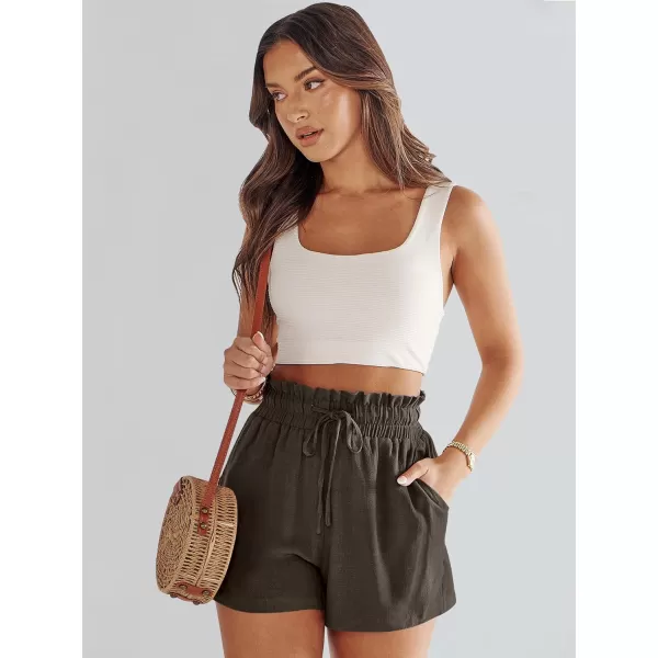 imageANRABESS Womens Linen Shorts Summer Casual High Waisted Drawstring Wide Leg Beach Lightweight Short with PocketsCoffee