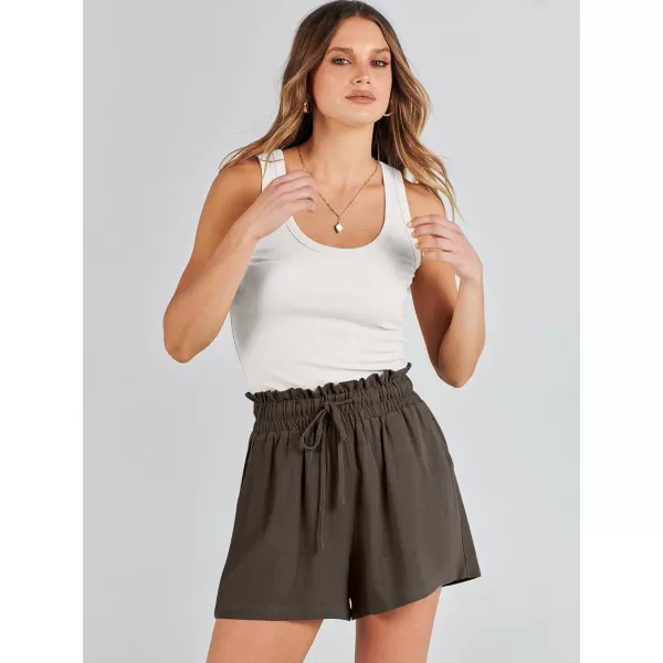 imageANRABESS Womens Linen Shorts Summer Casual High Waisted Drawstring Wide Leg Beach Lightweight Short with PocketsCoffee