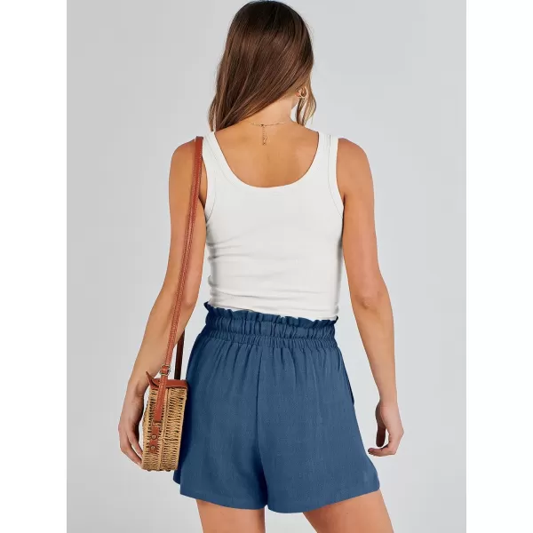 imageANRABESS Womens Linen Shorts Summer Casual High Waisted Drawstring Wide Leg Beach Lightweight Short with PocketsDeep Blue