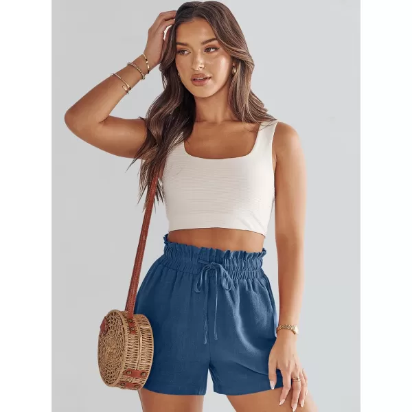 imageANRABESS Womens Linen Shorts Summer Casual High Waisted Drawstring Wide Leg Beach Lightweight Short with PocketsDeep Blue