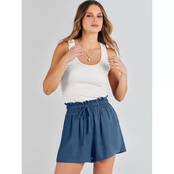 imageANRABESS Womens Linen Shorts Summer Casual High Waisted Drawstring Wide Leg Beach Lightweight Short with PocketsDeep Blue