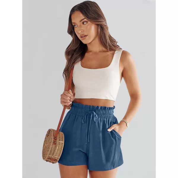 imageANRABESS Womens Linen Shorts Summer Casual High Waisted Drawstring Wide Leg Beach Lightweight Short with PocketsDeep Blue