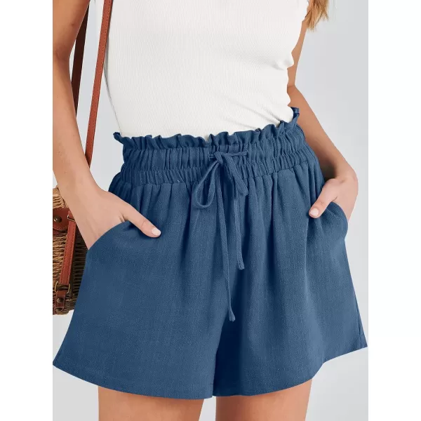 imageANRABESS Womens Linen Shorts Summer Casual High Waisted Drawstring Wide Leg Beach Lightweight Short with PocketsDeep Blue