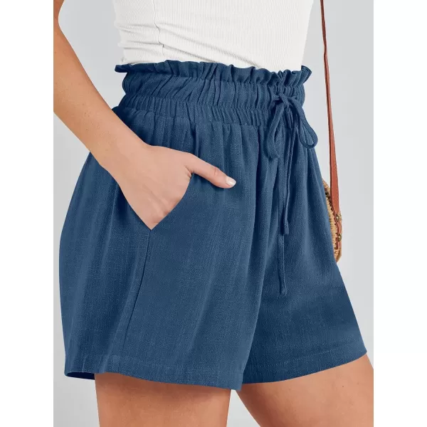 imageANRABESS Womens Linen Shorts Summer Casual High Waisted Drawstring Wide Leg Beach Lightweight Short with PocketsDeep Blue