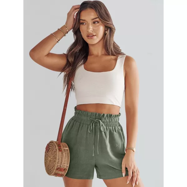 imageANRABESS Womens Linen Shorts Summer Casual High Waisted Drawstring Wide Leg Beach Lightweight Short with PocketsGreen