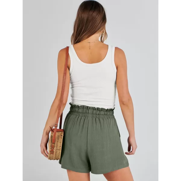 imageANRABESS Womens Linen Shorts Summer Casual High Waisted Drawstring Wide Leg Beach Lightweight Short with PocketsGreen