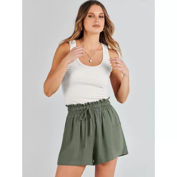 imageANRABESS Womens Linen Shorts Summer Casual High Waisted Drawstring Wide Leg Beach Lightweight Short with PocketsGreen