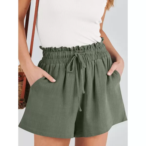 imageANRABESS Womens Linen Shorts Summer Casual High Waisted Drawstring Wide Leg Beach Lightweight Short with PocketsGreen