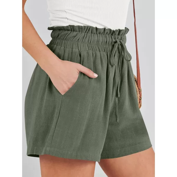 imageANRABESS Womens Linen Shorts Summer Casual High Waisted Drawstring Wide Leg Beach Lightweight Short with PocketsGreen