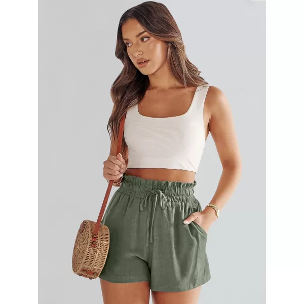 imageANRABESS Womens Linen Shorts Summer Casual High Waisted Drawstring Wide Leg Beach Lightweight Short with PocketsGreen