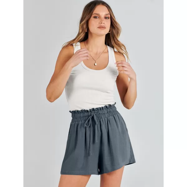 imageANRABESS Womens Linen Shorts Summer Casual High Waisted Drawstring Wide Leg Beach Lightweight Short with PocketsGrey