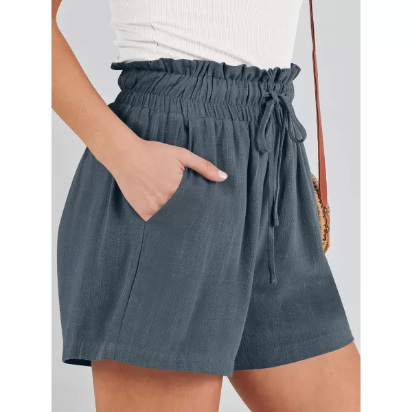 imageANRABESS Womens Linen Shorts Summer Casual High Waisted Drawstring Wide Leg Beach Lightweight Short with PocketsGrey